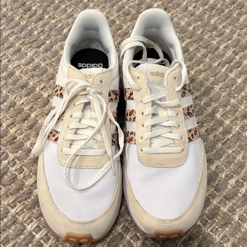 Adidas Women's White and Tan Leopard Sneakers